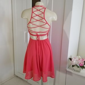 Lulu's Good Deeds Coral Pink Lace-Up Dress